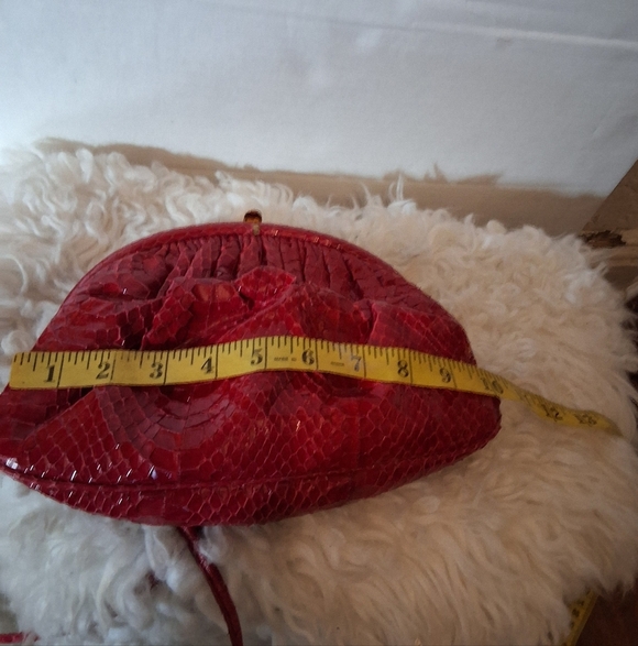 RED 1940 Vintage Red Snakeskin Bag Exotic Leather Purse
